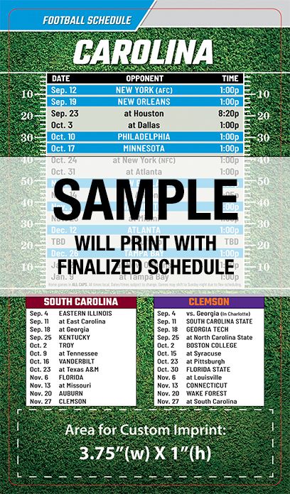 ReaMark Products: Carolina South Full Magnet Football Schedule